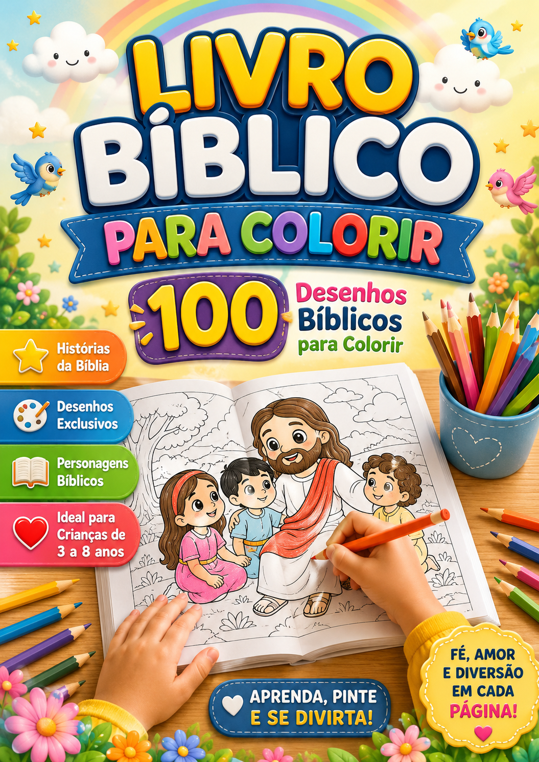 Capa do Livro Bíblico para Colorir com 100 desenhos